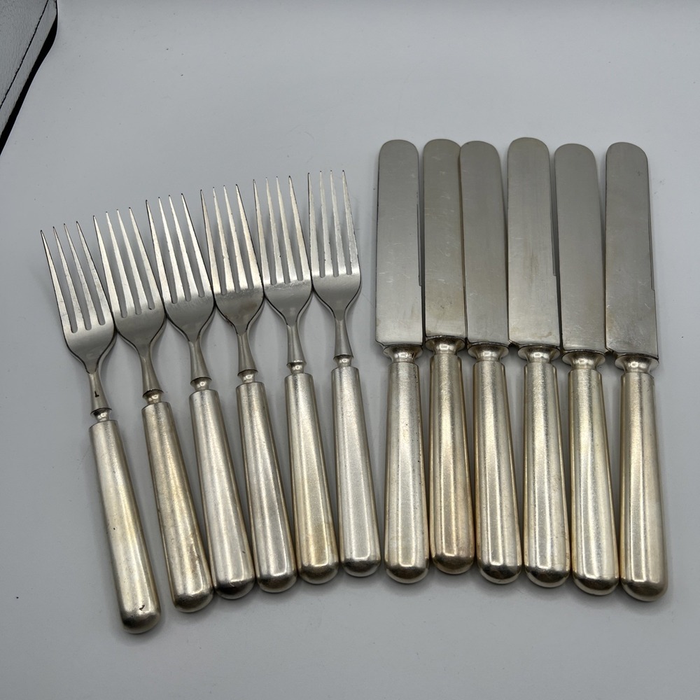 1847 Rogers Antique Meriden Britannia 12 Pc Forks Knives Flatware Silver Plated